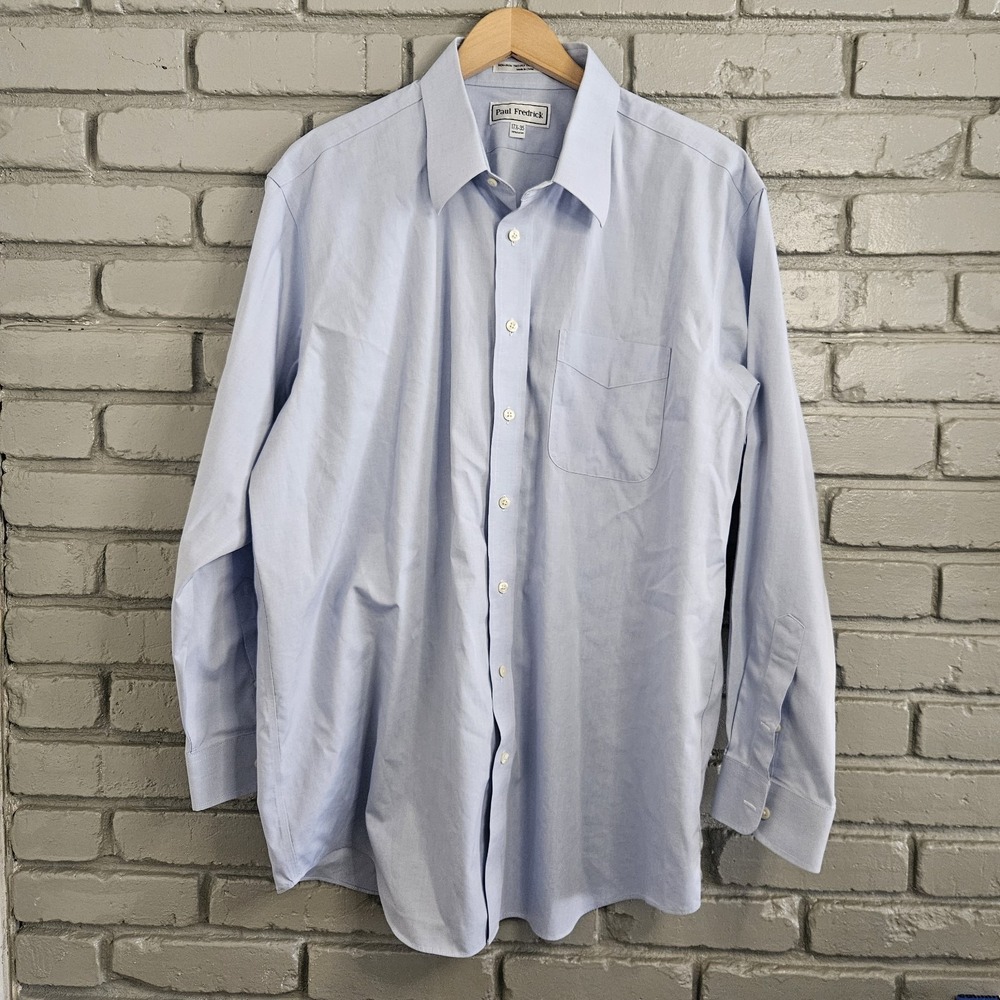 Paul Fredrick Mens Dress Shirts 17.5 35 Blue White 3 Pack Non Iron 2 Ply‎ Cotton - Picture 5 of 16